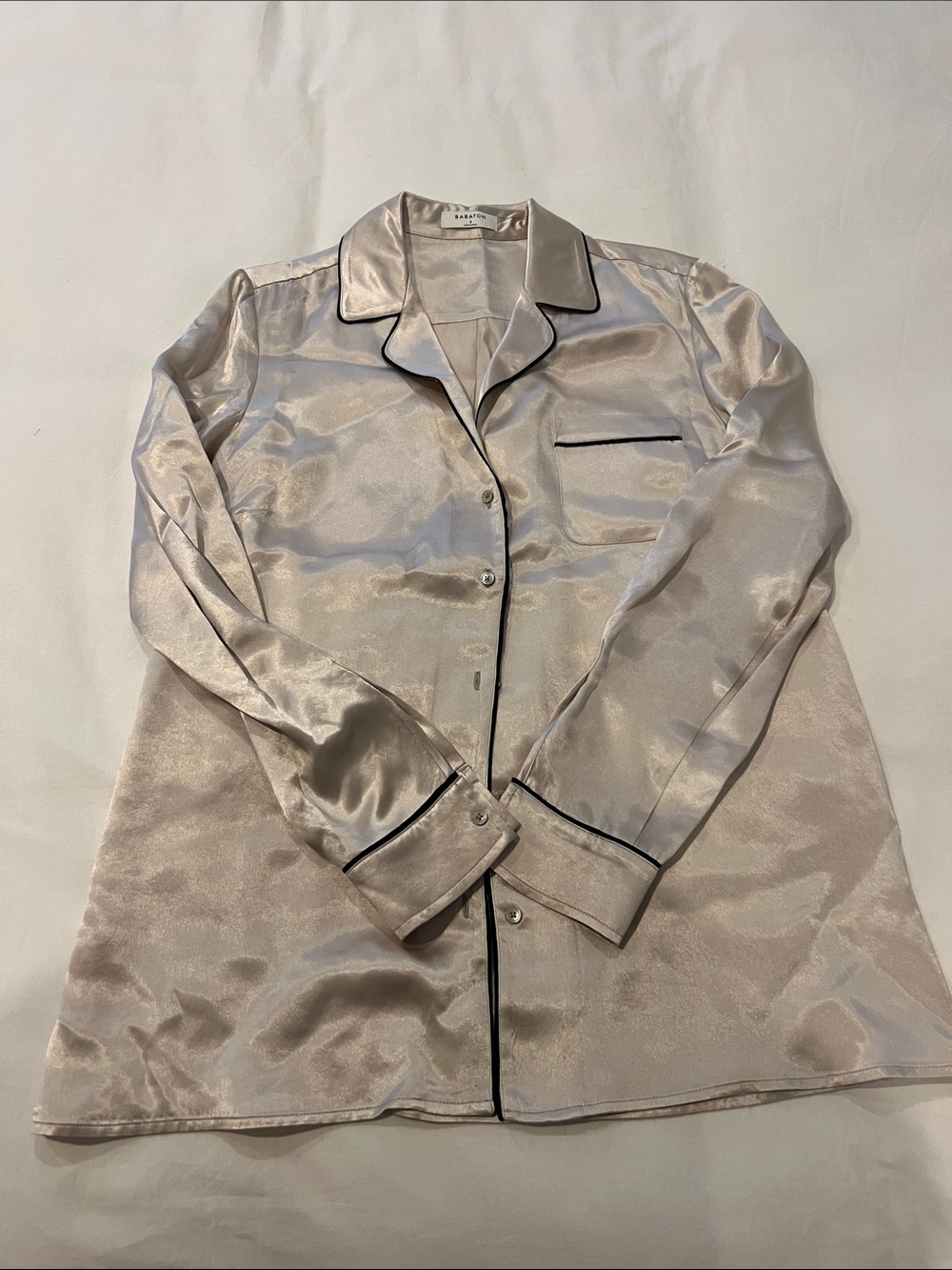 Satin Champagne Top with with Black Piping
